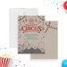 Vintage circus birthday invitation featuring a carnival-themed illustration and playful typography-front-back