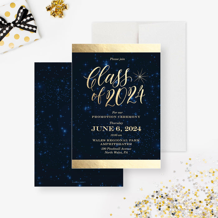 Class of 2024 High School Prom Invitations with Starry Night Sky, Celestial Senior Ball Night Invites