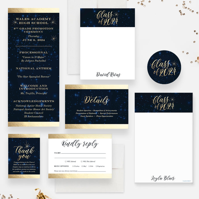 Class of 2024 High School Prom Invitations with Starry Night Sky, Celestial Senior Ball Night Invites