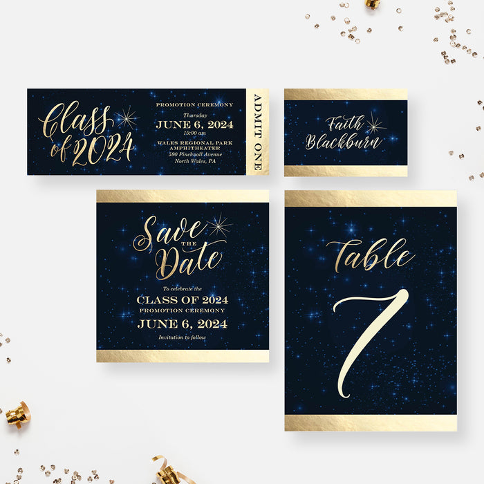 Class of 2024 High School Prom Invitations with Starry Night Sky, Celestial Senior Ball Night Invites