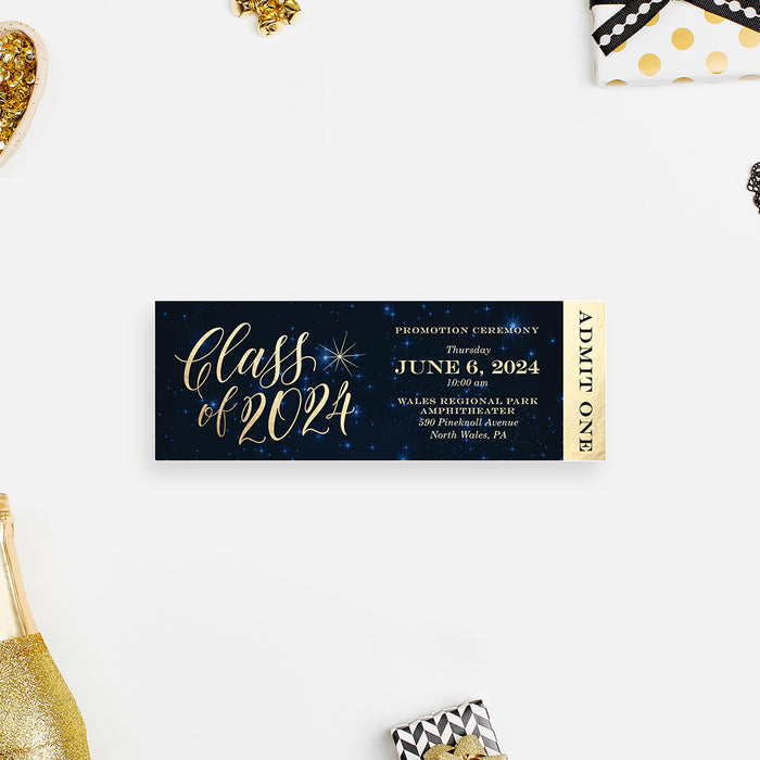 High School Prom Ticket Invitation wih Starry Night Sky, Prom Night Ticket Invites, Celestial Themed Ticket Pass for Graduation Prom Night