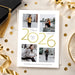 Class of 2026 graduation photo announcement temaplte with four graduate photos, large gold year lettering, personalized name, and university details.