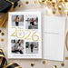 Class of 2026 graduation photo announcement temaplte with four graduate photos, large gold year lettering, personalized name, and university details.
