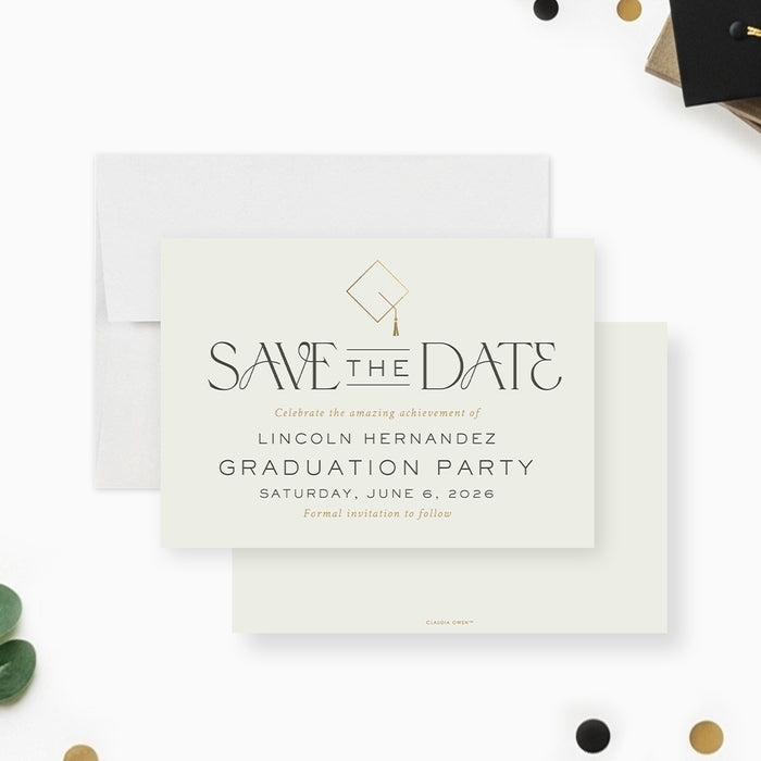 Class of 2026 graduation save the date card with modern minimalist design and clean lettering for a graduation party-front-back