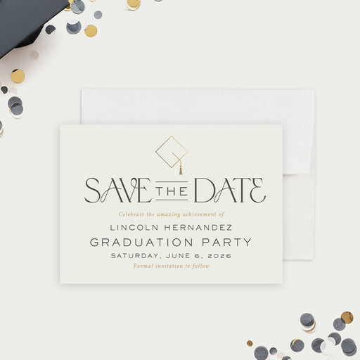 Class of 2026 graduation save the date card with modern minimalist design and clean lettering for a graduation party-front