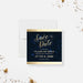 Personalized graduation save the date card with navy starry night sky and gold lettering-front