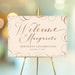 Elegant welcome sign in soft beige and terracotta with calligraphy, personalized with a name, event type, and date for birthdays, weddings, or special celebrations.