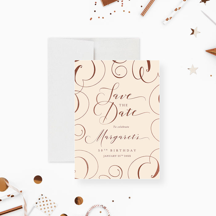 Beige and Terracotta Save the Dates for Classic Birthday Party, Womens Birthday Save the Dates for 30th 40th 50th 60th 70th Celebration