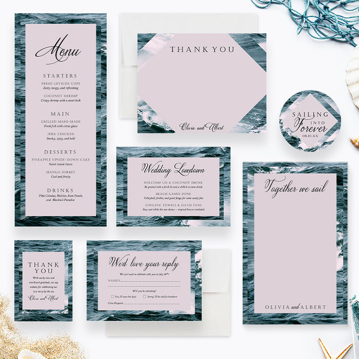 Personalized Coastal Wedding Invitation Ocean Waves