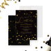 cocktail party birthday invitation with black background, refined confetti accents, script lettering, and custom adult birthday details-front-back