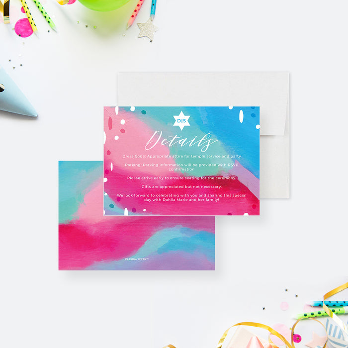 Artistic Bat Mitzvah Invitation in Blue Pink with Star of David