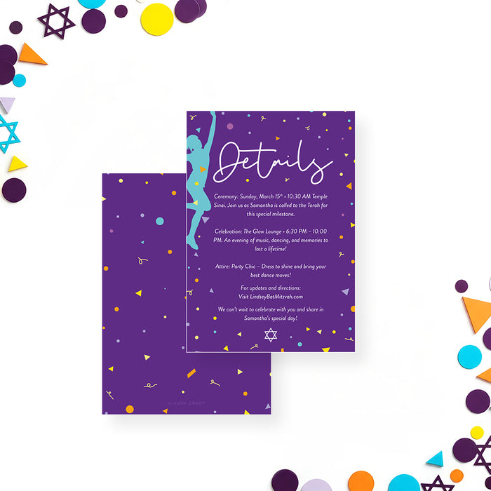 Colorful Dance Theme Bat Mitzvah Invitation Party Card