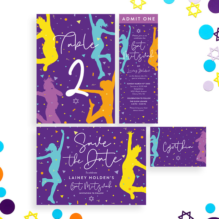 Colorful Dance Theme Bat Mitzvah Invitation Party Card