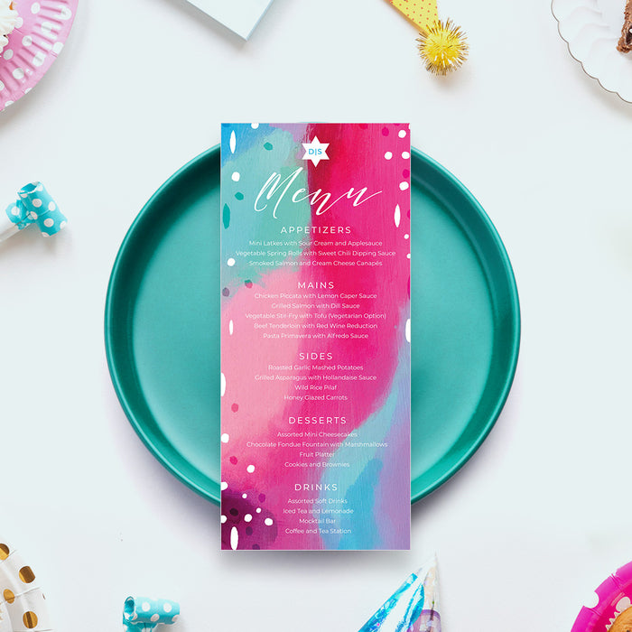 Artistic Bat Mitzvah Invitation in Blue Pink with Star of David