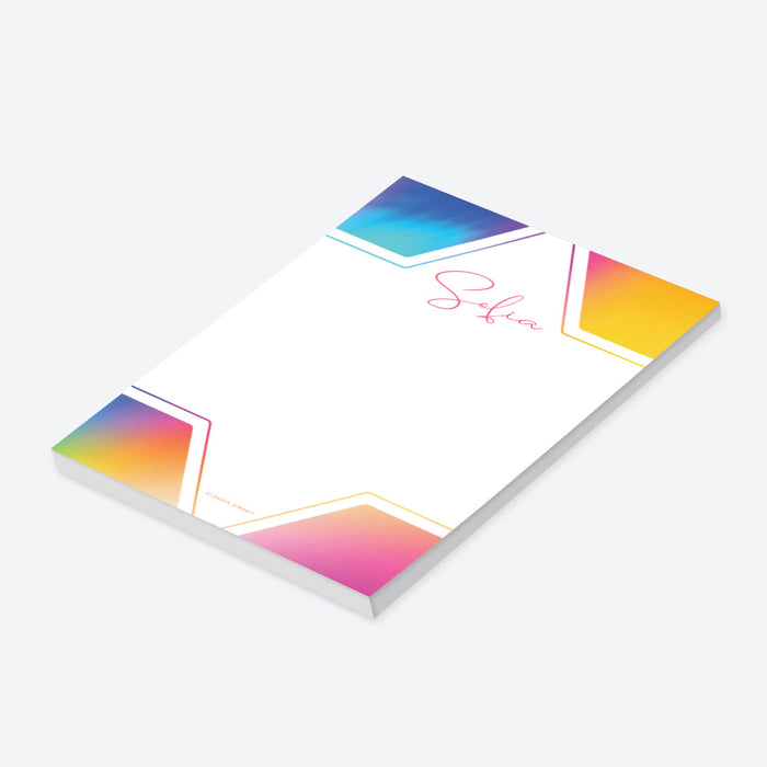 Personalized Jewish notepad with colorful gradient border and Star of David design for Bat Mitzvah gifts and Jewish stationery-side