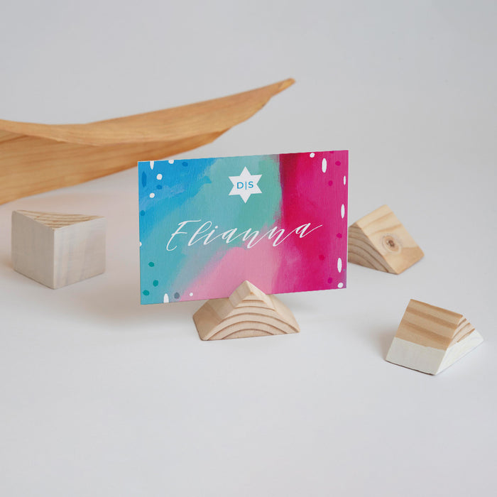 Artistic Bat Mitzvah Invitation in Blue Pink with Star of David