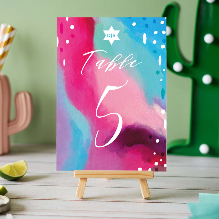 Artistic Bat Mitzvah Invitation in Blue Pink with Star of David