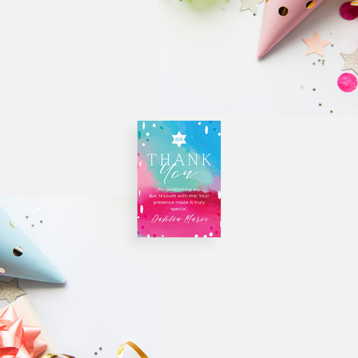 Artistic Bat Mitzvah Invitation in Blue Pink with Star of David