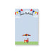 Personalized hot dog party notepad featuring a colorful food cart with striped umbrella and festive bunting.