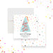 Colorful birthday save the date card with pastel blue party hat and confetti-front-back