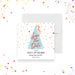 Colorful birthday save the date card with pastel blue party hat and confetti-front
