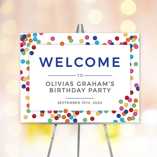 Colorful confetti birthday welcome sign digital template for birthday party entrance decor