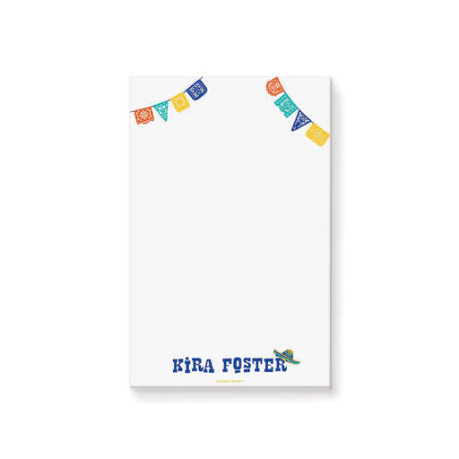 personalized fiesta-themed notepad with colorful papel picado banners and playful Mexican-inspired stationery design.