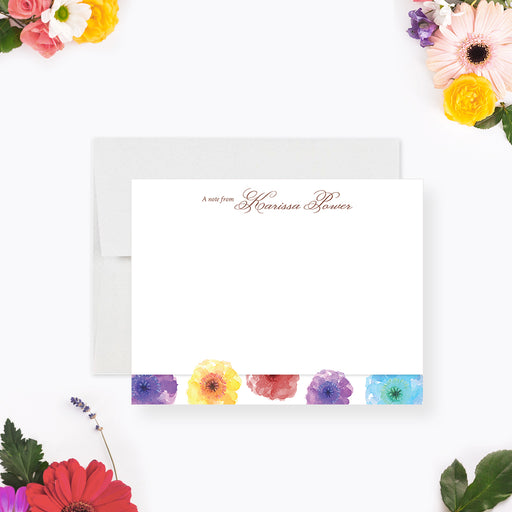 Personalized note card with a colorful floral design, ideal for garden parties, birthdays, or sending cheerful thank-you notes for women and girls.