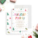 colorful holiday party invitation with playful Christmas lettering, gift illustrations, tree accents, and custom party details-front-back