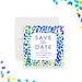 Colorful leopard-print birthday save the date card. This design blends color, fun, and modern style.-front