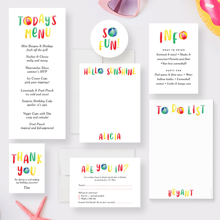 Beach Ball Pool Party Birthday Invitation Summer BBQ Invite