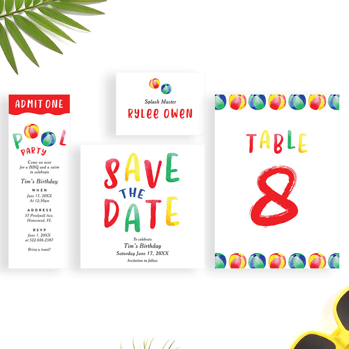 Beach Ball Pool Party Birthday Invitation Summer BBQ Invite