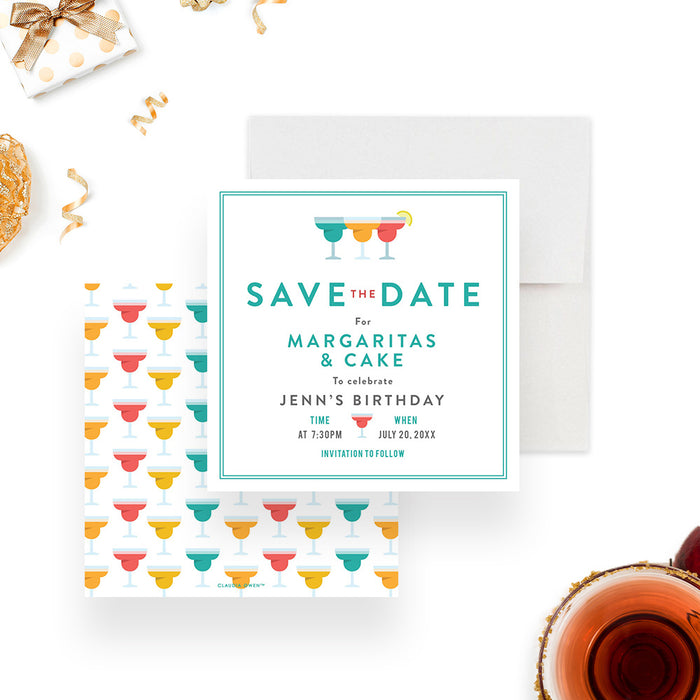 Margaritas and Cake Birthday Save the Date Card, Margarita Sippin Save the Dates, Cocktail Birthday Save the Date