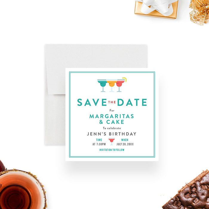 Margaritas and Cake Birthday Save the Date Card, Margarita Sippin Save the Dates, Cocktail Birthday Save the Date