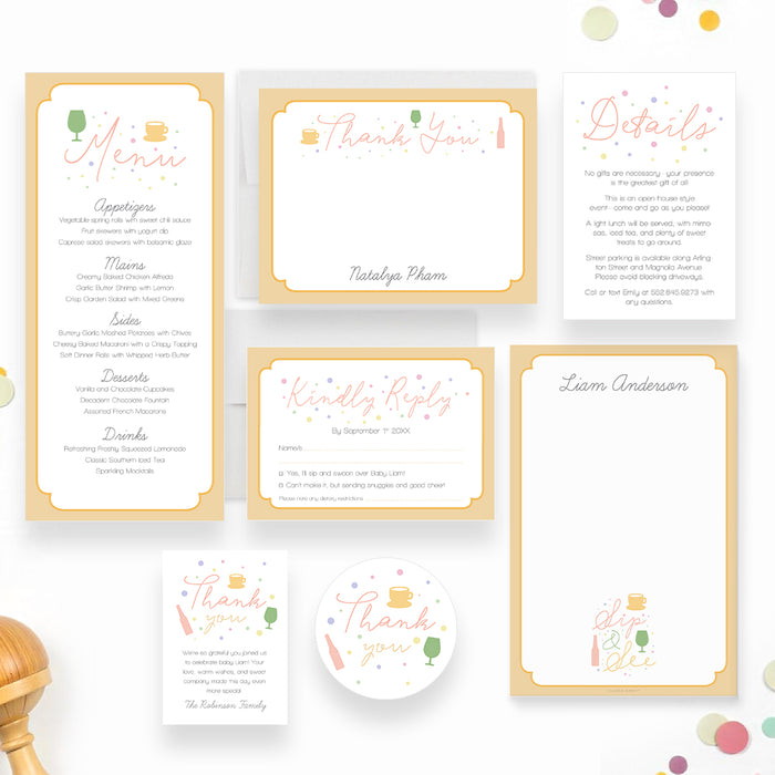 Sip and See Baby Welcome Invitation Colorful Baby Shower Design