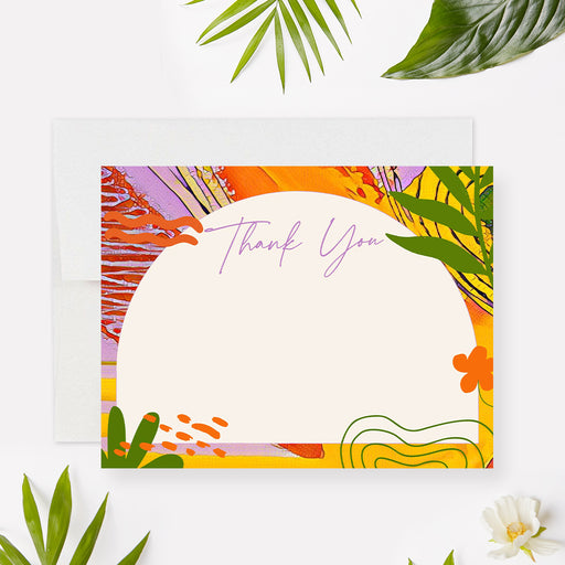 Colorful thank you card with bold geometric design, perfect for summer party guests and festive celebrations

