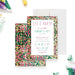 colorful tropical birthday party invitation with bright abstract border, modern lettering, and personalized milestone birthday details-front-back