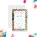colorful tropical birthday party invitation with bright abstract border, modern lettering, and personalized milestone birthday details-front