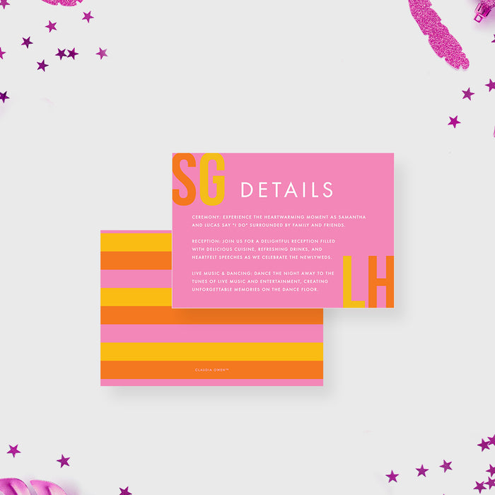 Colorful Wedding Invitation with Couples Initials, Bright Wedding Invites with Monogram in Yellow Orange and Pink