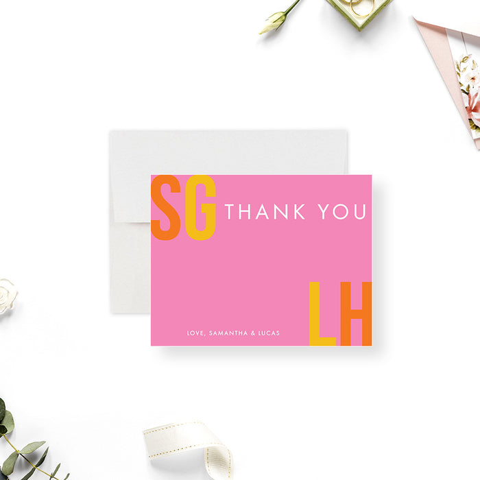 Colorful Monogram Wedding Note Card, Wedding Thank You Card with Couples Initials, Personalized Bright Stationery for Newlyweds