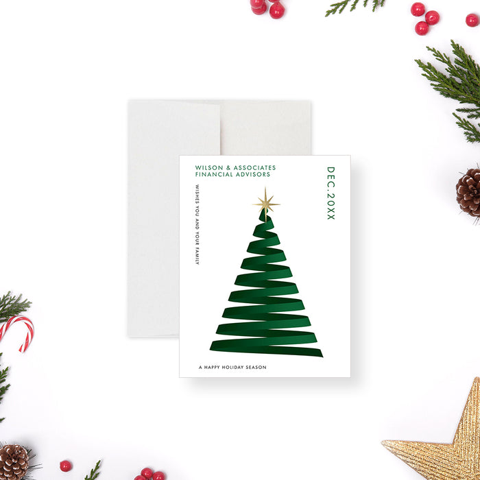 Creative Christmas Card, Corporate Holiday Greeting Card with Christmas Tree Illustration and Gold Star