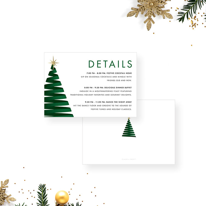 Company Christmas Party Invitation Card with Creative Christmas Tree Illustration and Gold Star, Corporate Christmas Invite Cards