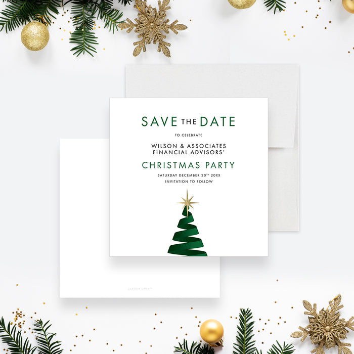 Company Christmas Party Invitation Card with Creative Christmas Tree Illustration and Gold Star, Corporate Christmas Invite Cards