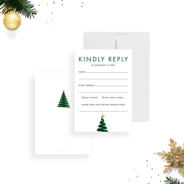 Company Christmas Party Invitation Card with Creative Christmas Tree Illustration and Gold Star, Corporate Christmas Invite Cards