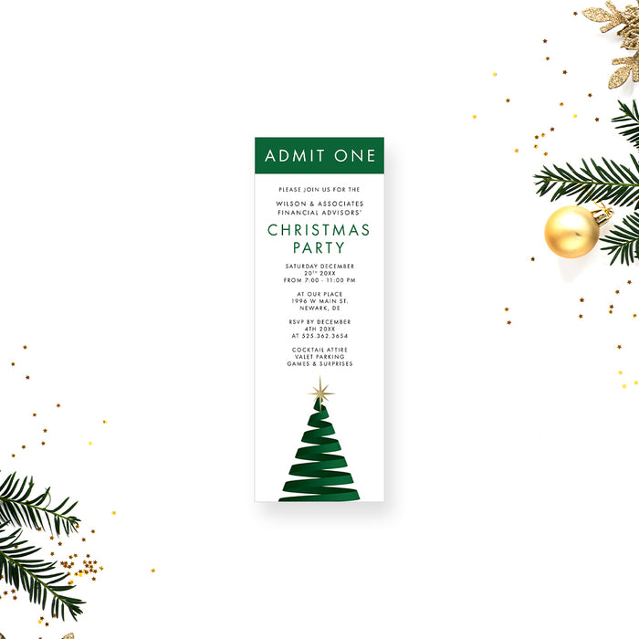 Company Christmas Party Invitation Card with Creative Christmas Tree Illustration and Gold Star, Corporate Christmas Invite Cards