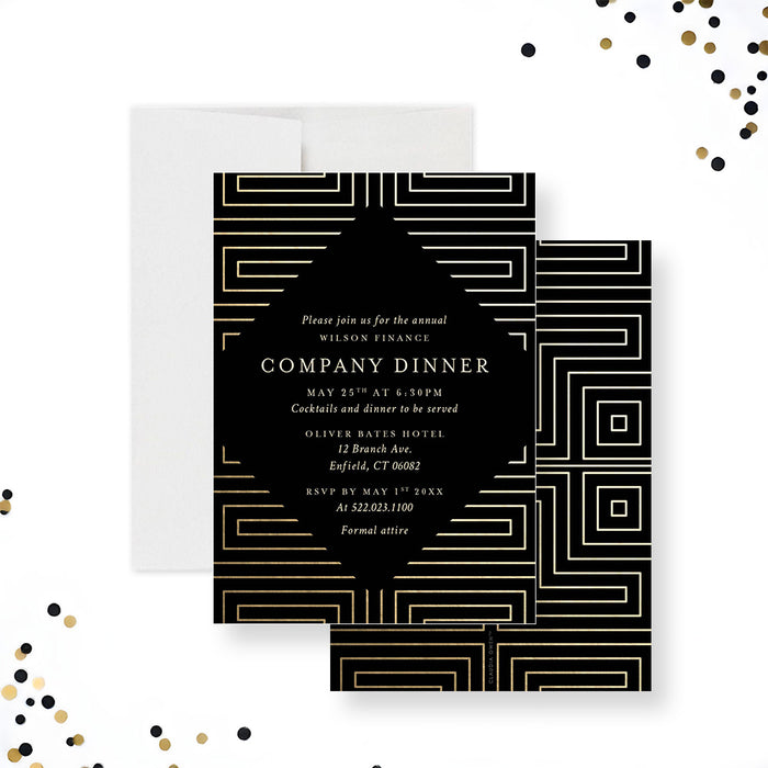 Company dinner invitation featuring a geometric pattern illustration, an elegant card for formal events-front-back