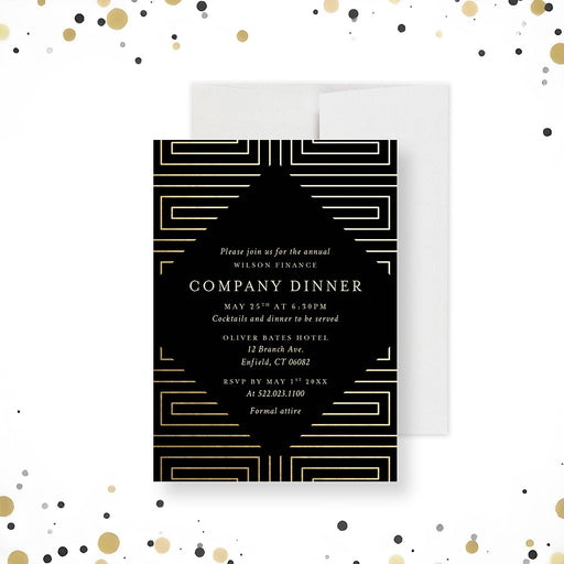 Company dinner invitation featuring a geometric pattern illustration, an elegant card for formal events-front