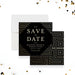 Elegant save the date card with a geometric pattern, printed as a pre-invitation for a company dinner-front-back