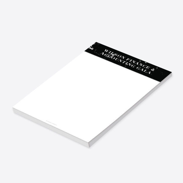 Custom black marble notepad with personalized header, perfect for corporate events, weddings, party favors, and professional desk stationery.-side