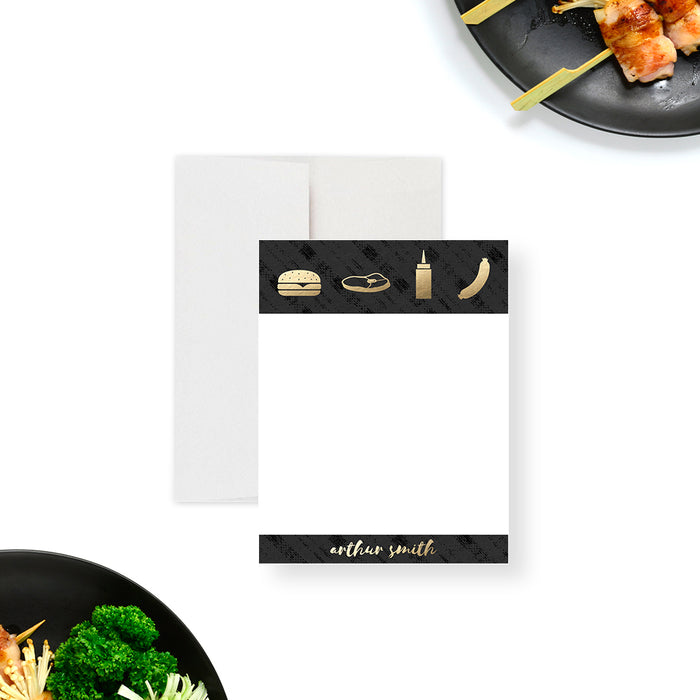 Thank You Card for Cookout Birthday Party with Food Illustrations, Personalized BBQ Note Card for Barbecue Lover